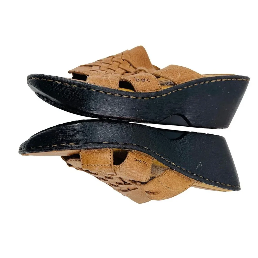 B.o.c Womens Woven Leather Slide Wedge‎ Sandals Size 8 Black & Brown y2k